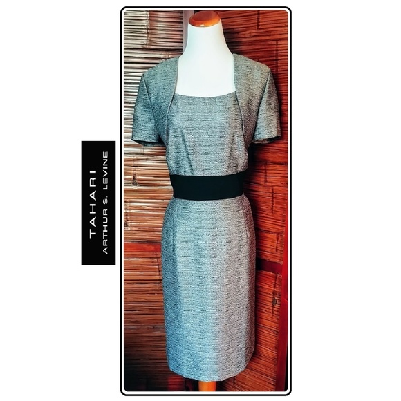 Tahari Dresses & Skirts - Tahari Black White Silver Business Dress Sz 14P